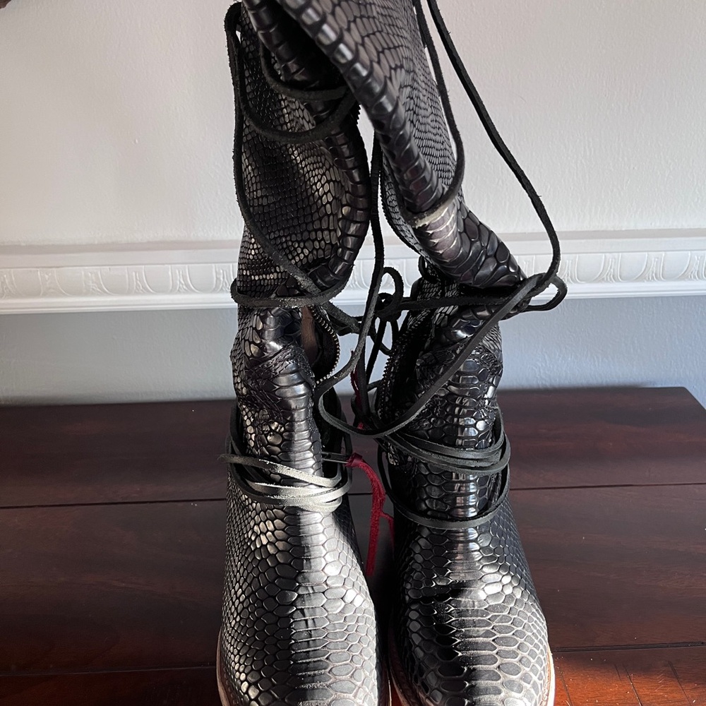Freebird Black Lace Up Boots with Textured Finish